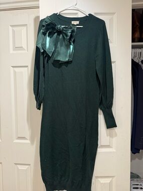 Emerald Green Bow Sweater Dress